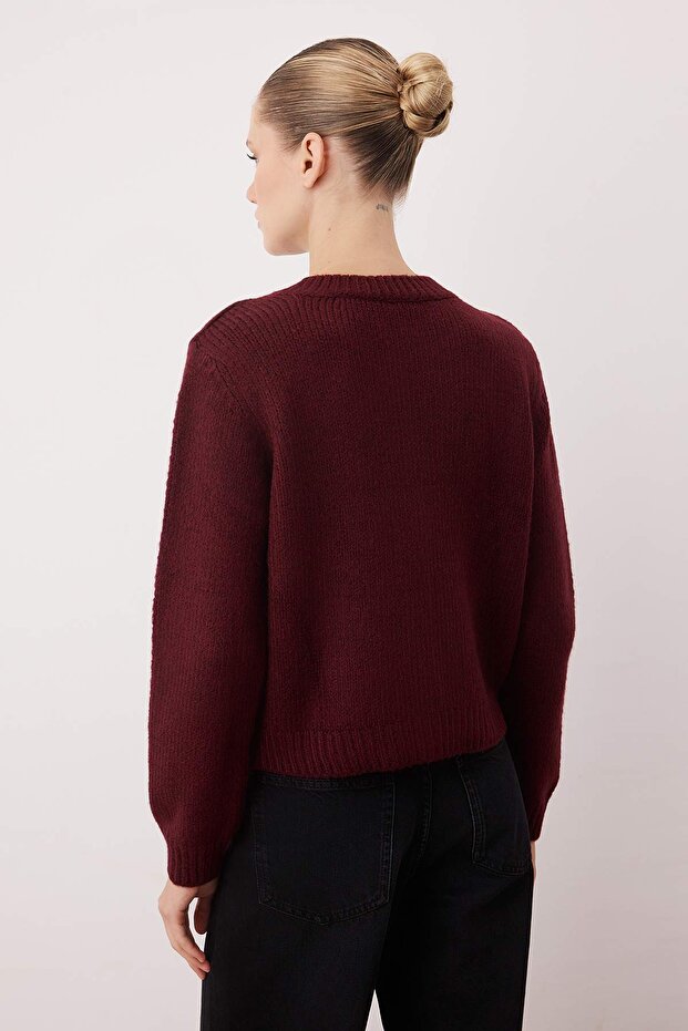 Bordo Bisiklet Yaka Kurdele Detaylı Triko Hırka TWOAW26HI00236 Triko Hırka TWOAW26HI00236 - 4