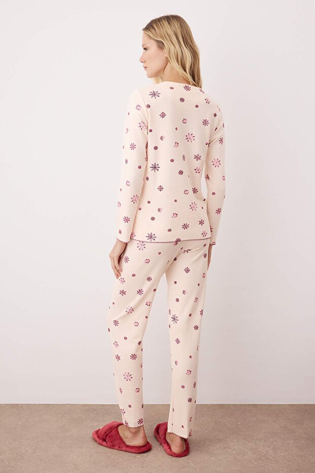 Powder Snowflake Pattern Soft Winter Waffle Knitted Pajamas Set Thmaw26Pt00209 - 4
