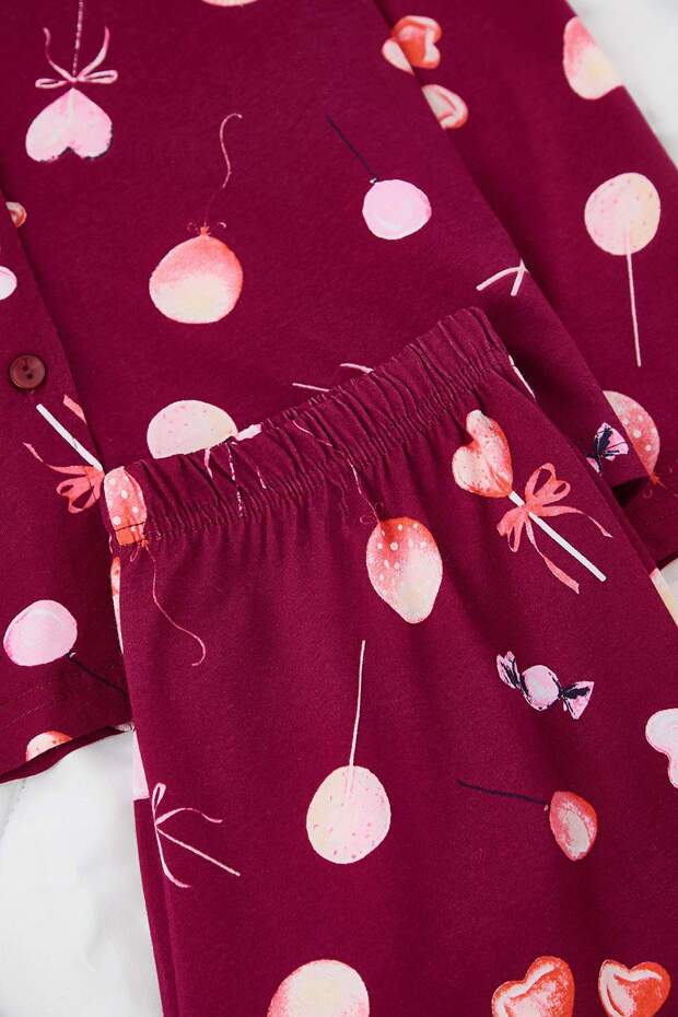 Mürdüm %100 Pamuklu Kalpli Örme Pijama Takımı THMAW25PT00141 - 3