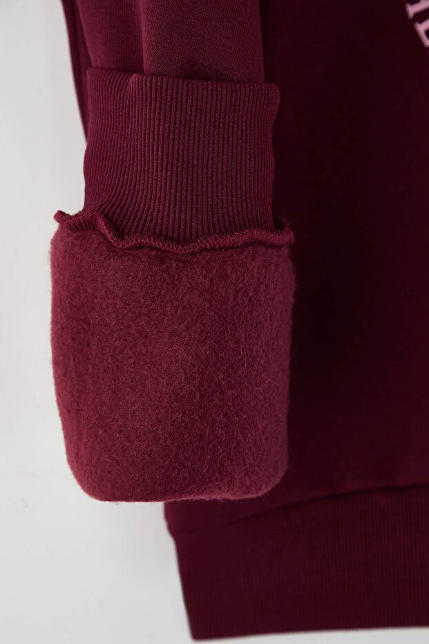 Teen Bordo Kalın İçi Polarlı Ayıcık Baskılı Regular/Normal Kesim Örme Sweatshirt TWOAW26SW00199 - 7