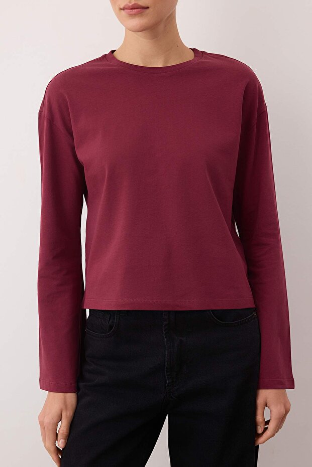 Bordo İspanyol Kol Bisiklet Yaka Regular/Normal Kalıp Örme T-Shirt TWOAW24TS00008 - 3