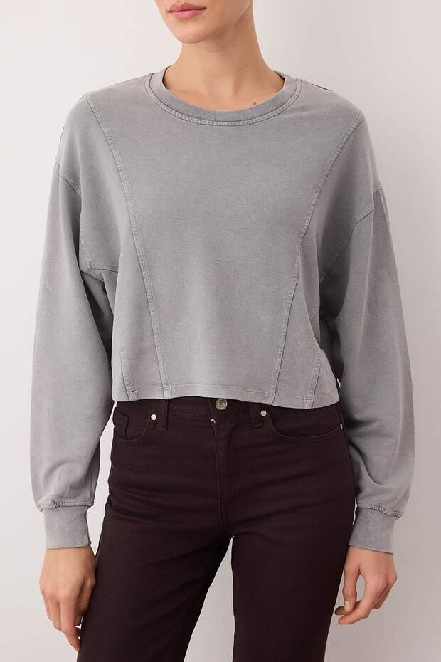 Gri Relaxed/Rahat Kalıp Dikiş Detaylı Örme Sweatshirt TWOAW26SW00237 - 3
