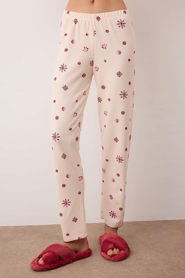 Powder Snowflake Pattern Soft Winter Waffle Knitted Pajamas Set Thmaw26Pt00209 - 3