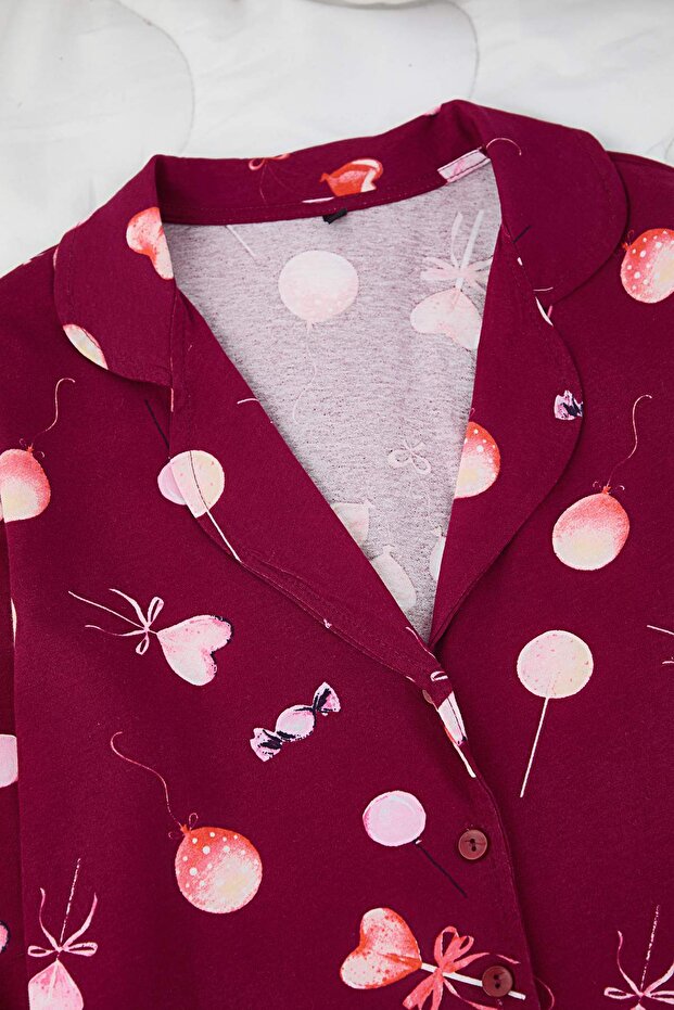 Mürdüm %100 Pamuklu Kalpli Örme Pijama Takımı THMAW25PT00141 - 2