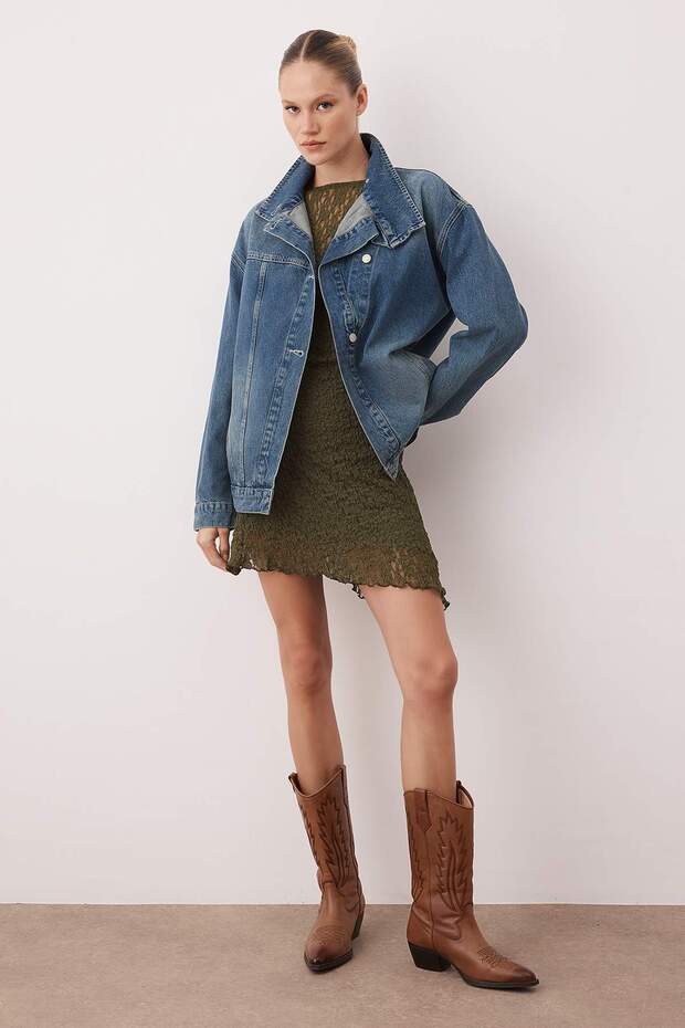 Mavi Kruvaze Kapama Dik Yaka Denim Ceket TWOAW26CE00055 - 2