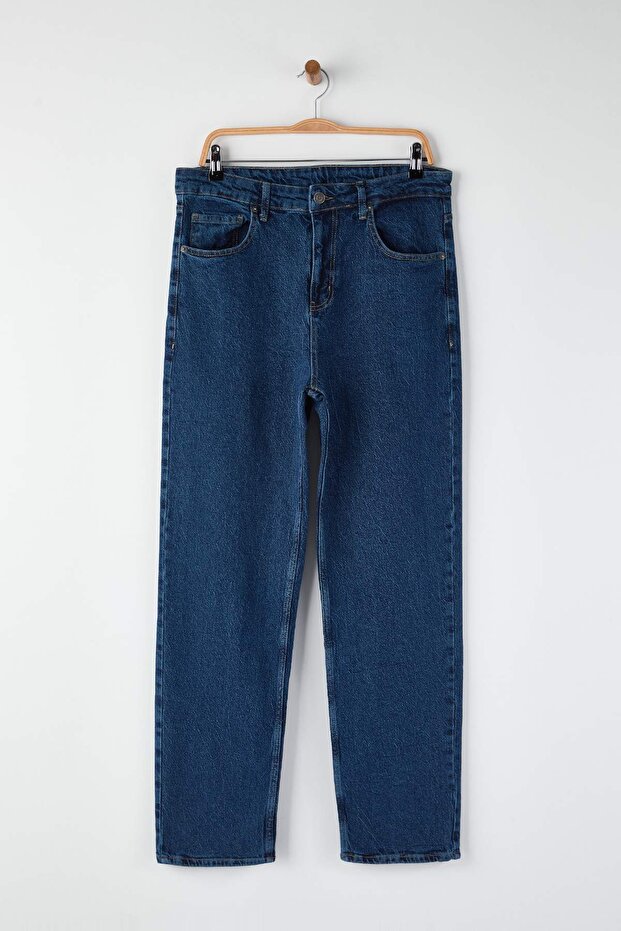 Lacivert Baggy/90's Straight Fit Jeans Bol Kot Pantolon TMNSS24JE00012 - 5