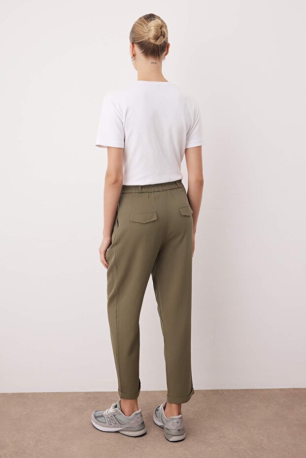 Haki Pilili Beli Lastikli Duble Paça Pantolon TWOAW26PL00125 - 5