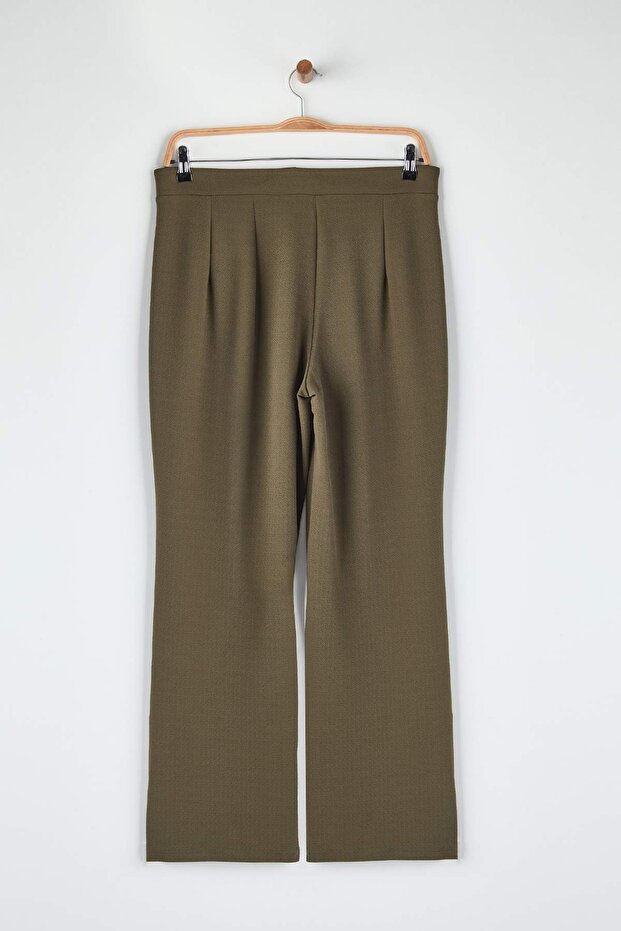 Koyu Haki Cırt Cırt Kapamalı Yüksek Bel Pileli Wide Leg/Geniş Kesim Pantolon TWOAW24PL00177 - 7