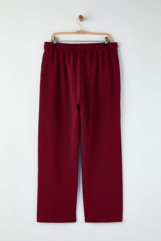 Bordo Etiket Detaylı Wide Leg/Geniş Paça Büyük Beden Eşofman Altı TBBAW26AJ00010 - 9