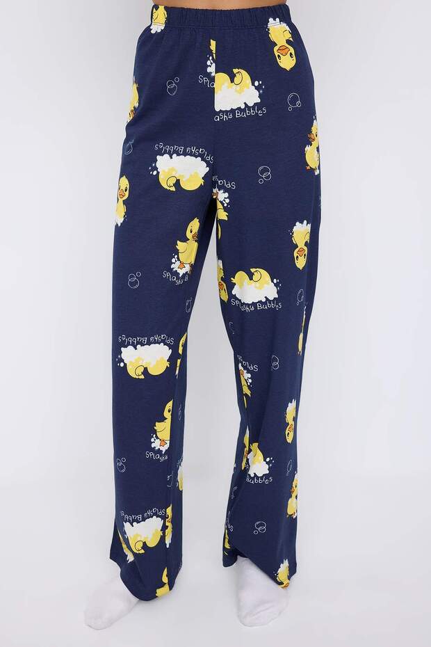 Teen Lacivert %100 Pamuklu Ördek Desenli Biyeli Örme Pijama Takımı THMAW26PT00117 - 3