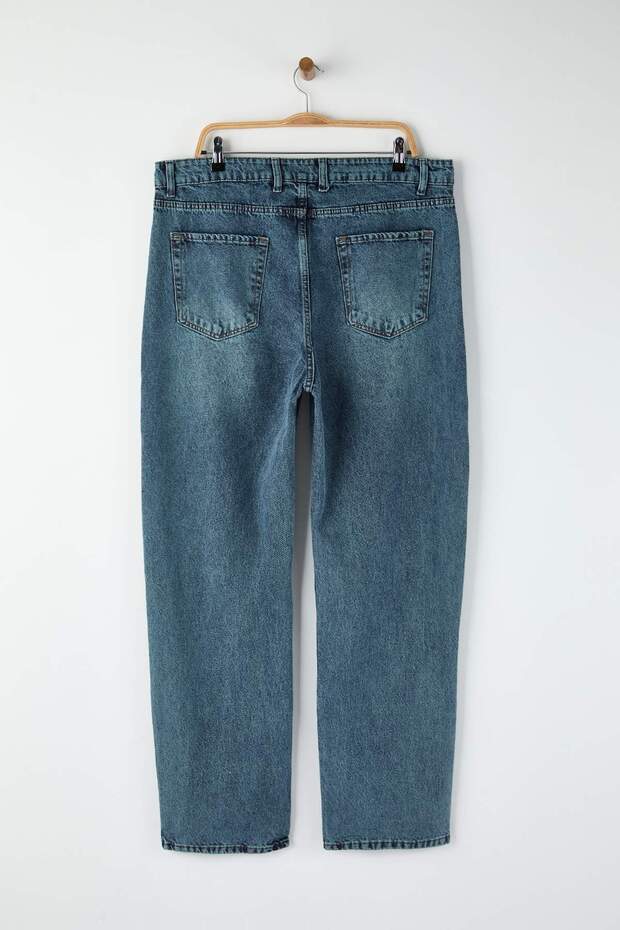Orta Mavi %100 Pamuk Baggy Fit Jeans Kot Pantolon TMNAW24JE00027 - 9