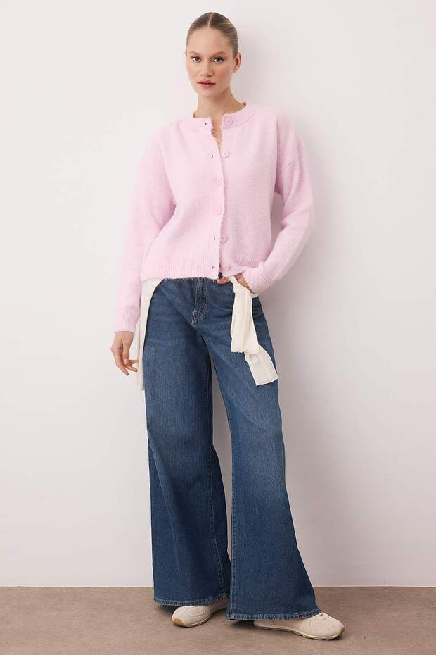 Wardrobe Essentials Lila Alpaka Yünü Karışımlı Geniş Kalıp Triko Hırka | TWOAW26HI00089 - 2