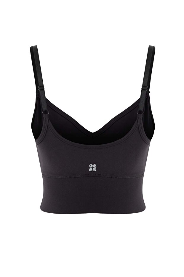Siyah Fırçalı Soft Kumaş Destekli/Şekillendirici İp Askılı Yoga Örme Spor Sütyeni THMAW25SS00010 - 7