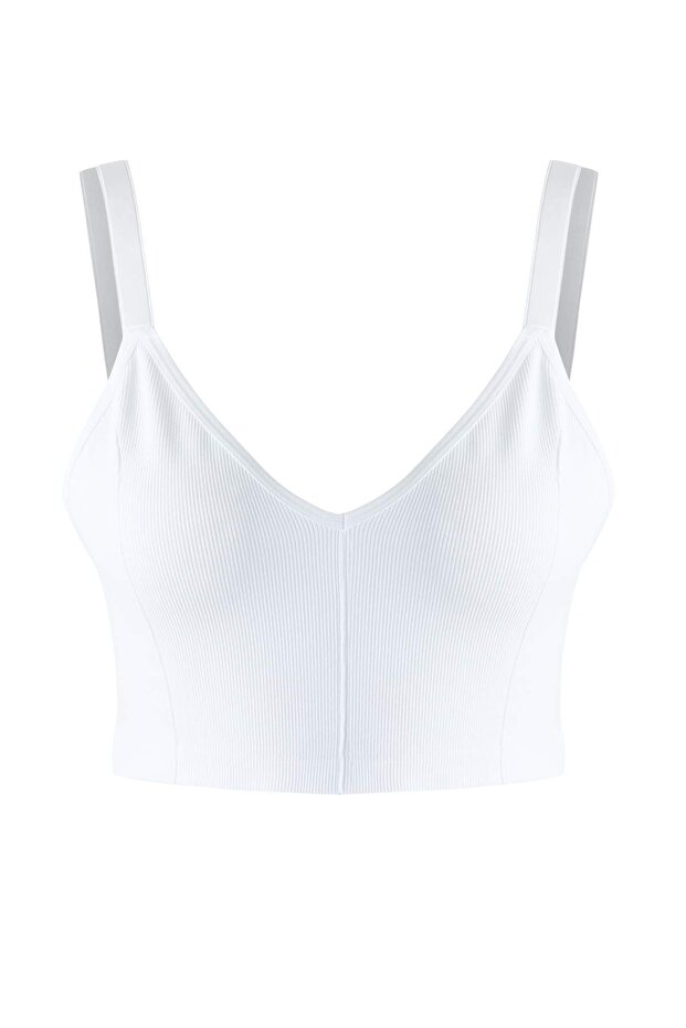 Beyaz Askılı Seamless/Dikişsiz Balensiz Kapsız Esnek Bralette Örme Büyük Beden Sütyen TBBSS23CW00001 - 2