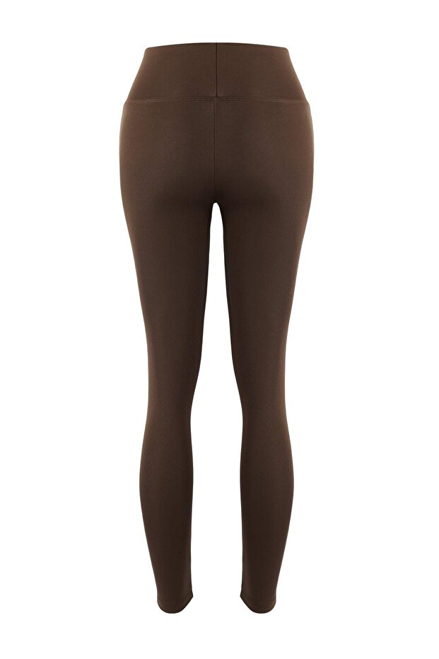 Çikolata Kahve Geniş Bel Lastikli Ekstra Toparlayıcı Tam Boy Örme Spor Tayt TWOAW21TA0029 - 8
