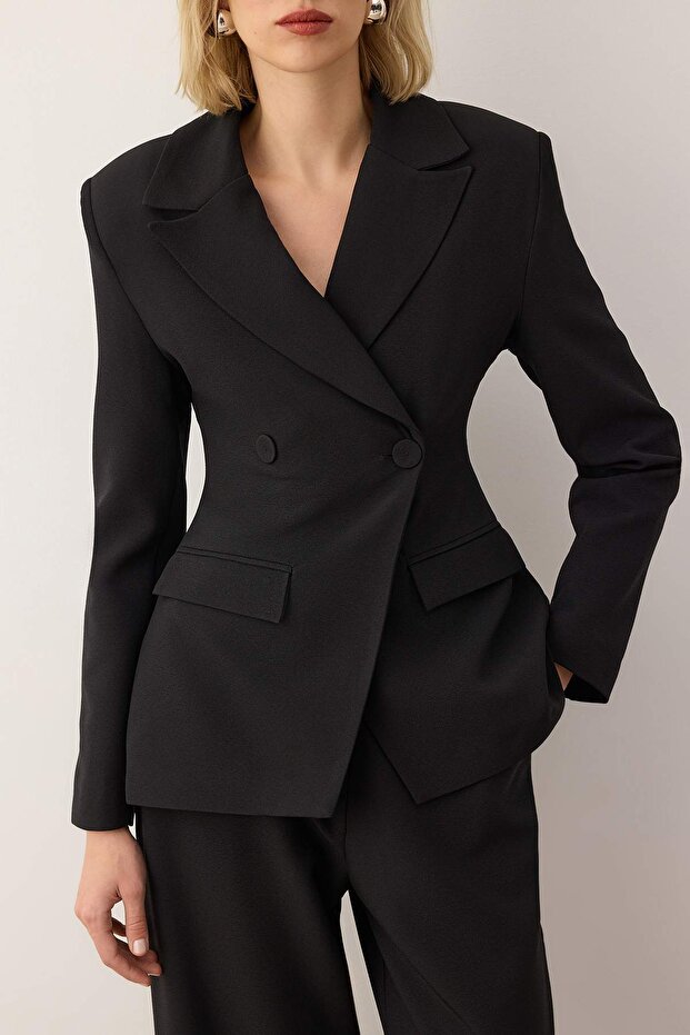 EXCLUSIVE Özel Koleksiyon Siyah Fitted Peplum Blazer Ceket TWOAW26BC00055 - 4