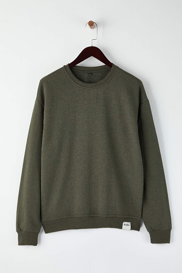Siyah-Haki 2'li Paket Oversize/Geniş Kesim İçi Polar/Sıcak Tutan Etiketli Sweatshirt TMNAW24SW00001 - 9