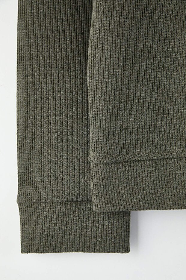 Siyah - Haki Yeni Oversize/Geniş Kalıp 2'li Paket Dokulu Waffle Sweatshirt TMNAW26SW00028 - 11