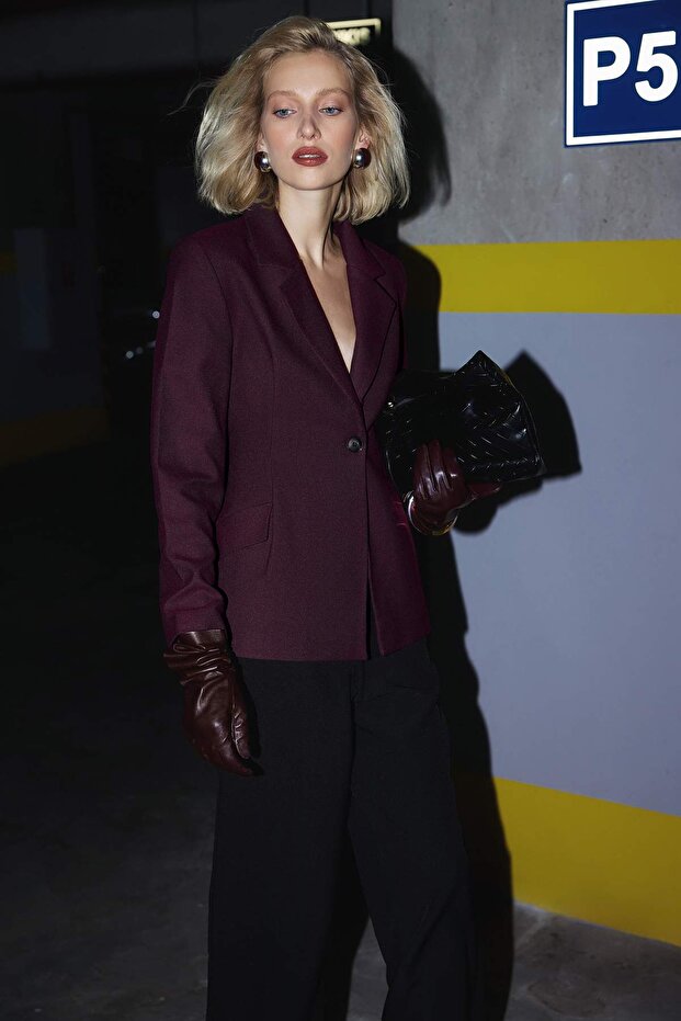 EXCLUSIVE Özel Koleksiyon Bordo Fitted Kaşe Blazer Ceket TWOAW26BC00054 - 1
