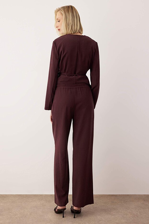 EXCLUSIVE Özel Koleksiyon Mürdüm Yumuşak Tuşeli Wide Leg/Geniş Paça Pantolon TWOAW26PL00119 - 5