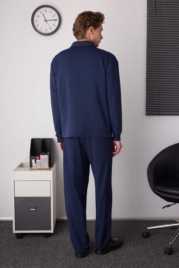 Lacivert Yeni Oversize/Geniş Kesim Fermuarlı Gömlek Yaka İçi Şardonsuz Sweatshirt TMNAW26SW00013 - 4