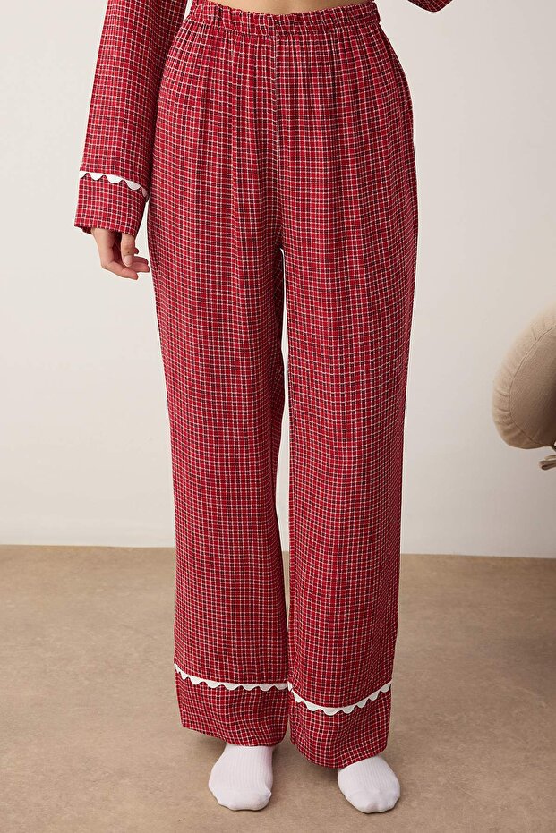 Bordo Ekose / Kareli Viskon Dokuma Pijama Takımı THMAW26PT00100 - 3