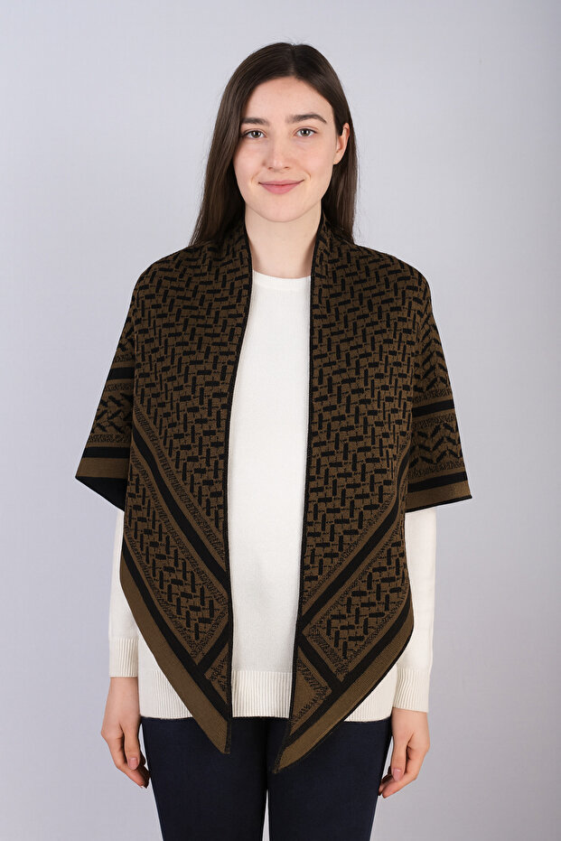 Desenli Triko Üçgen Şal - 1