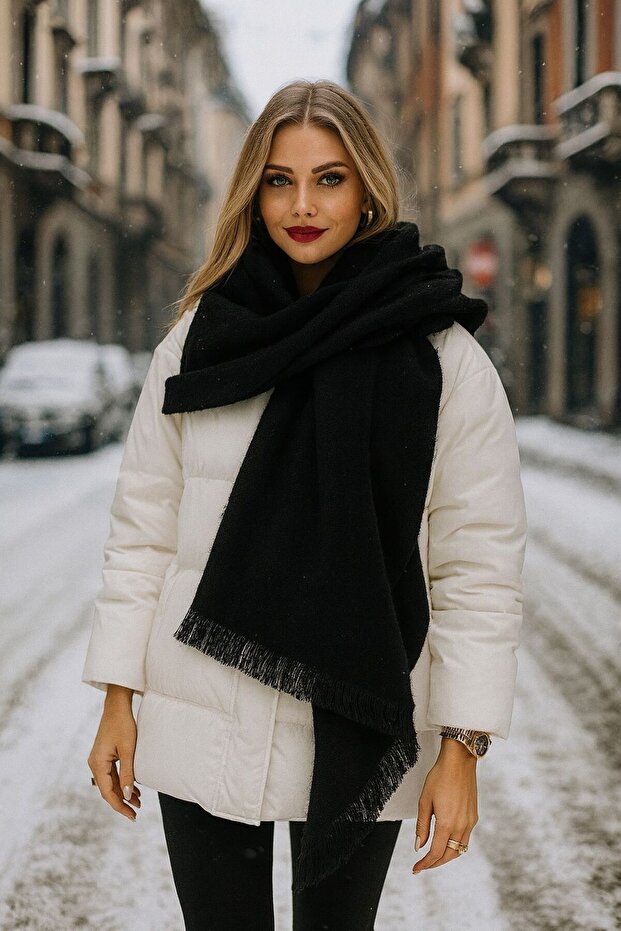 Black Soft Textured Unisex Thick Scarf Shawl