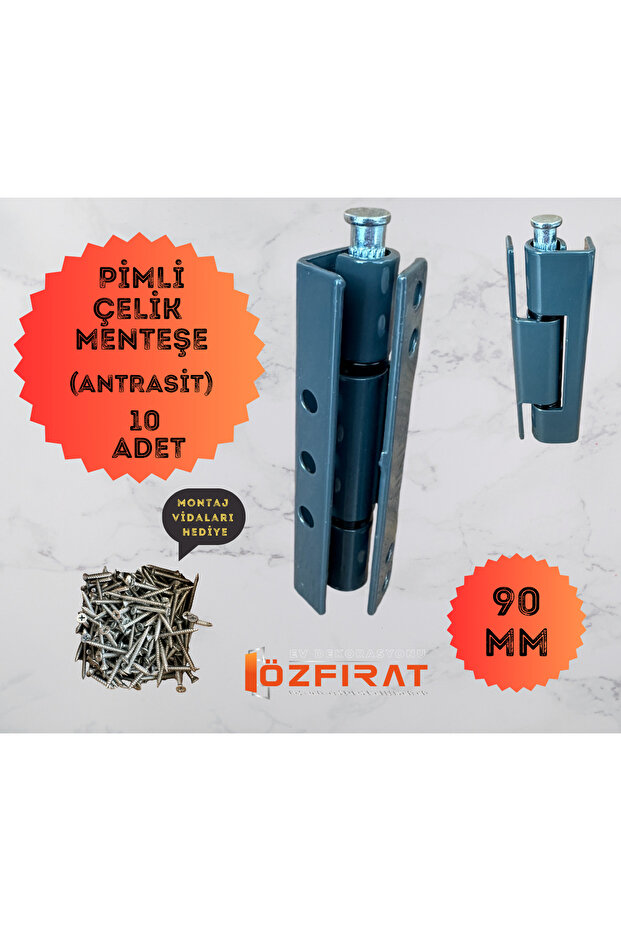 PVC Pimapen Kapı Pencere Menteşesi Çelik 90mm Antrasit/10 Adet) VİDALAR DAHİL - 1
