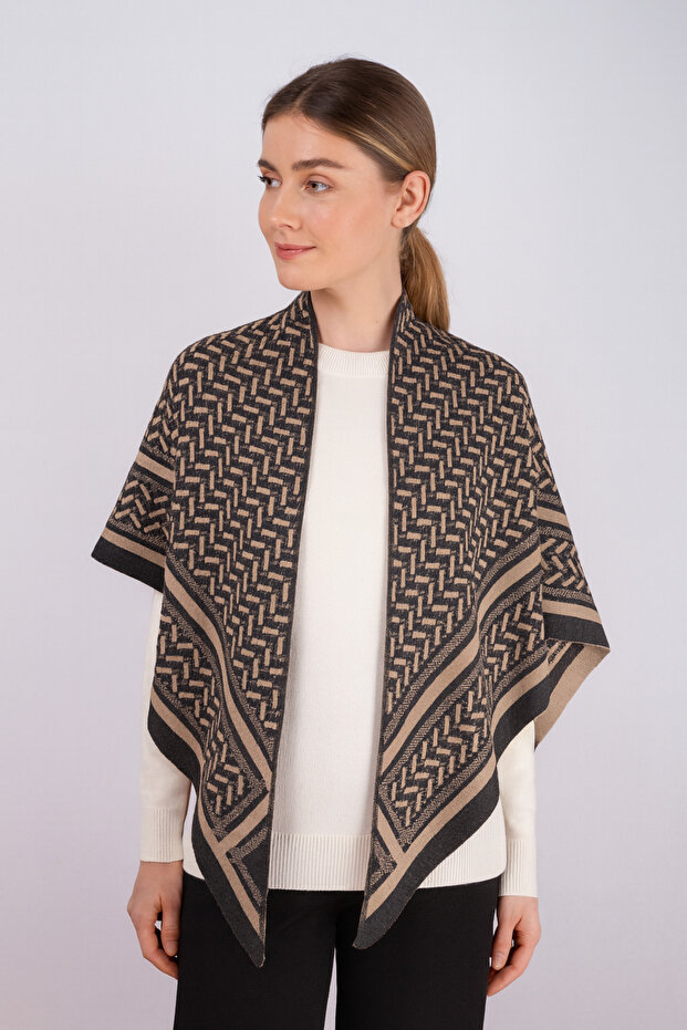 Desenli Üçgen Triko Şal - 1