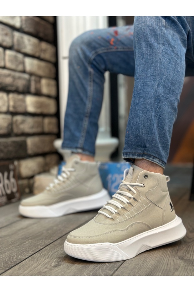 BA0318 Bağcıklı Erkek Yüksek Taban Gri Taban Spor Bot - 2