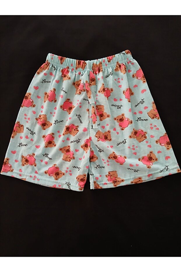 Tatlı Ayıcık Desenli Mavi Pijama Tek Altı Şort - Bukadinca - 4