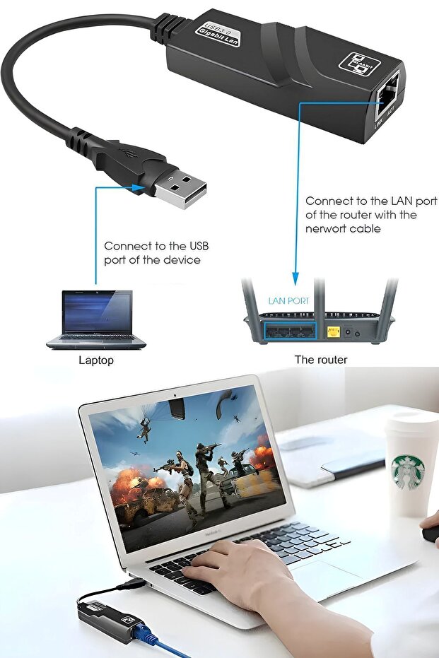 Usb 3.0 Ethernet Çevirici Dönüştürücü Adaptör Rj45 Çevirici - 4