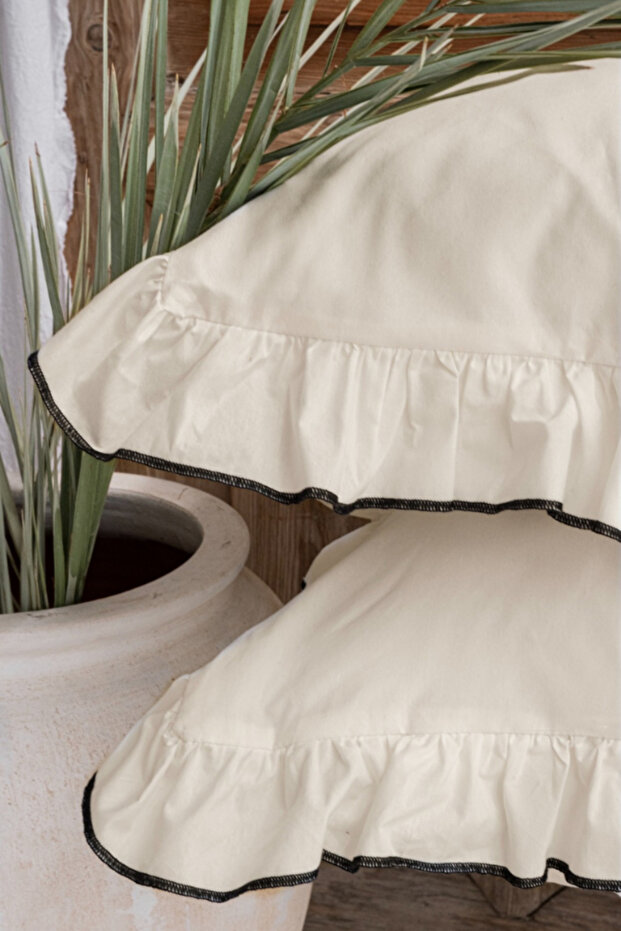 Çift Kişilik Nevresim Seti %100 Pamuklu Süs Overloklu Fırfırlı 200 x 220 cm - 5