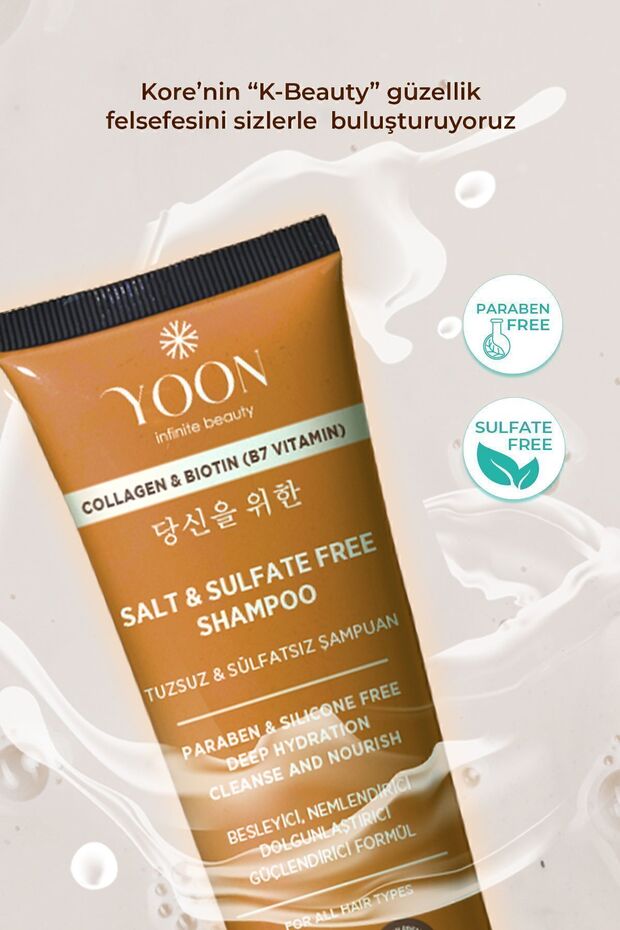 2'li Sülfatsız ve Tuzsuz Şampuan, Kolajen Biotin B7 İçerikli Parabensiz Vegan Şampuan 2 Adet x 250ml - 3