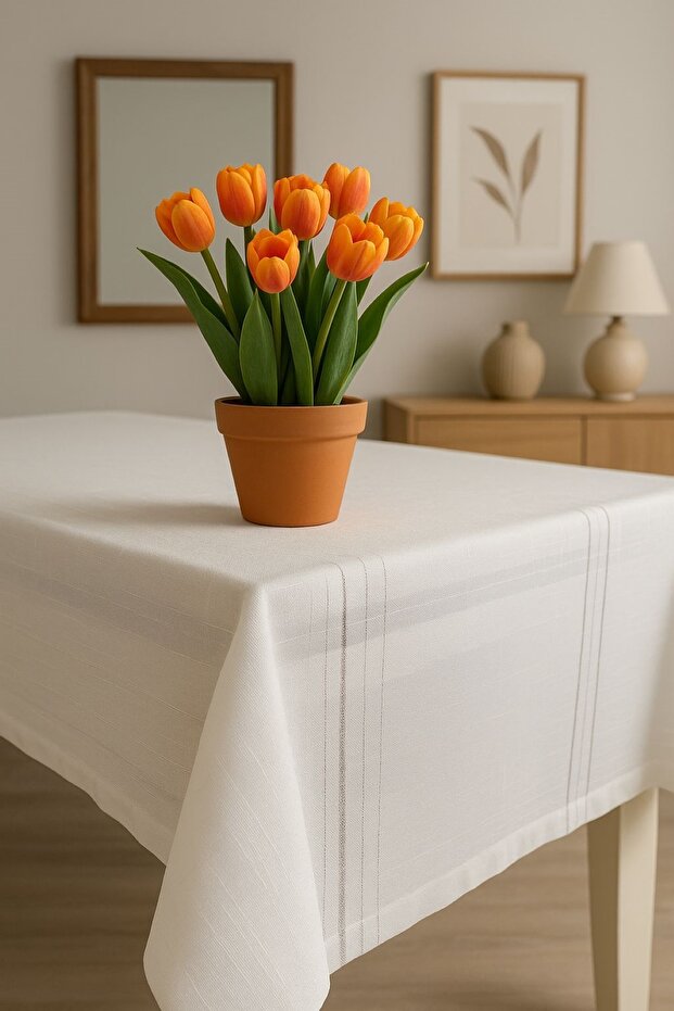 Colber Linen Patterned Tablecloth - Easy to Clean, Stain-Resistant