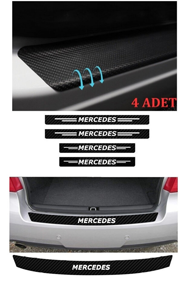 Accessory Auto Tie And Door Sill Sticker Set Carbon Compatible For Mercedes C
