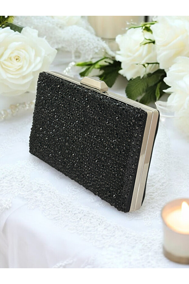 Black Color Crystal Stone Evening Dress Bag Kına