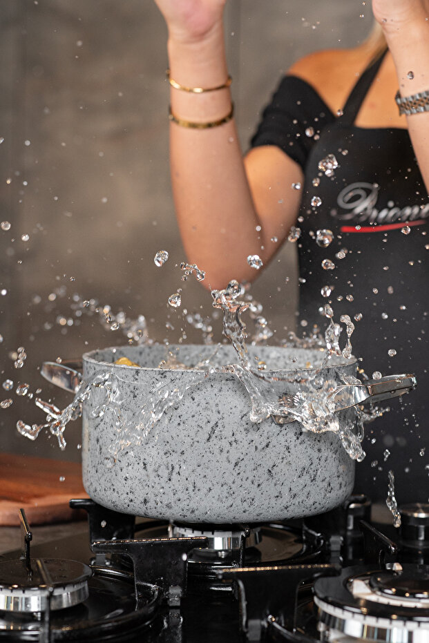 وعاء طهي حجري 38 سم مقاوم للخدش وغير قابل للاحتراق وغير لاصق للطهي بالحث - 5