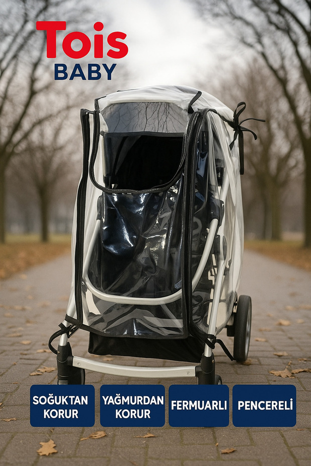 Zippered Baby Stroller Rain Cover Black (Compatible with All Baby Prams)