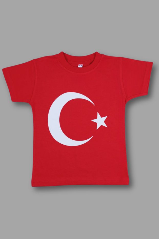 Unisex Kids T-Shirt 100% Cotton Ataturk Turkish Flag and Star Print