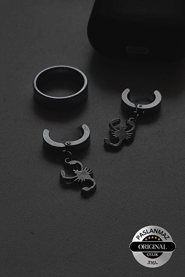 Compression Hole-Free Scorpion Figured Dangle Men's Women's Unisex Steel Black Earrings 1 Piece