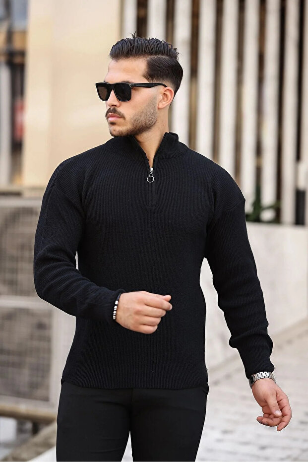 Erkek Örme Kazak Kışlık Yarım Fermuarlı - 1