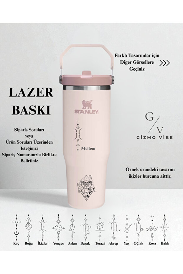 Kişiselleştirilmiş The IceFlow Flip Straw Pipetli Termos Bardak 0.89 LT İsim Baskılı Rose - 6