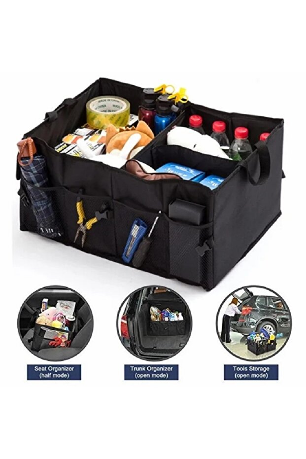 Auto Trunk Organizer with multiple compartments, foldable, large capacity - Black - 2