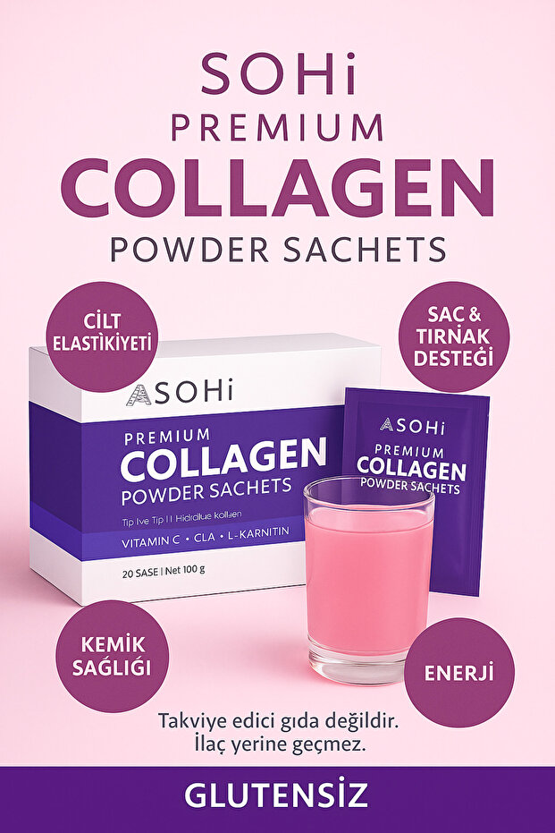 Premium Collagen 20’li Saşe | Tip 1&3 | C Vitamini + L-Carnitine | Cilt Elastikiyetine Destek - 7