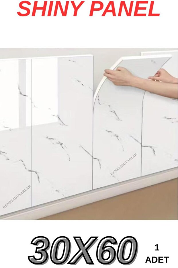 Renkli Duvarlar Shiny Beyaz Mermer Desenli 60x30cm Yapışkanlı Mutfak Banyo Kaplama Duvar Paneli Kağıdı CF-1035