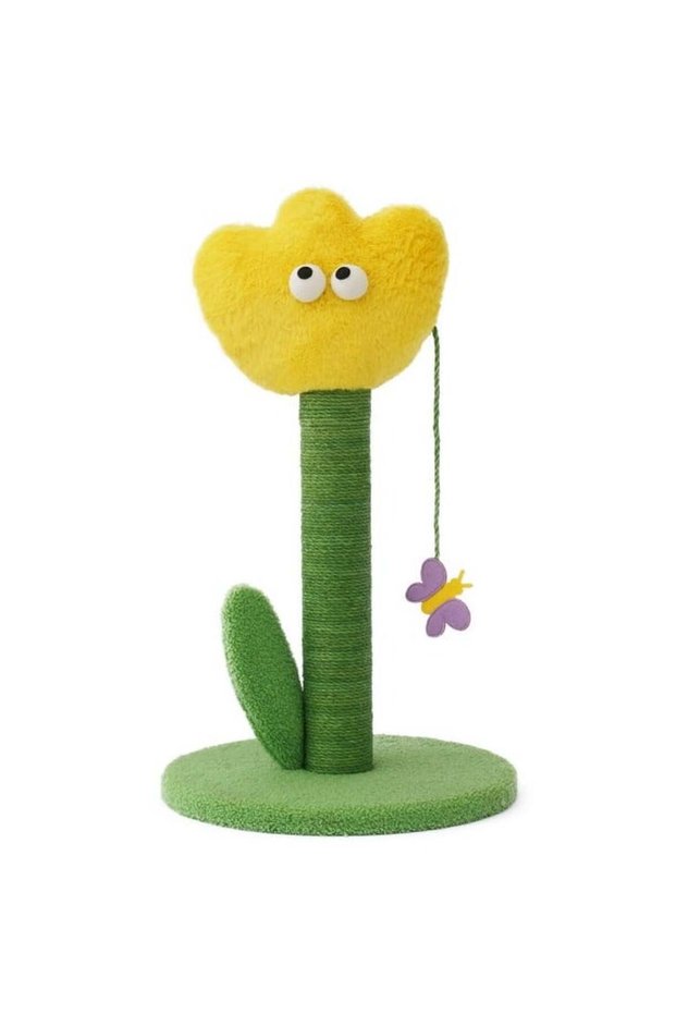 Cat scratching post is made of short plush fabric, makes cats play. Yellow 350 x 350 x 570mm