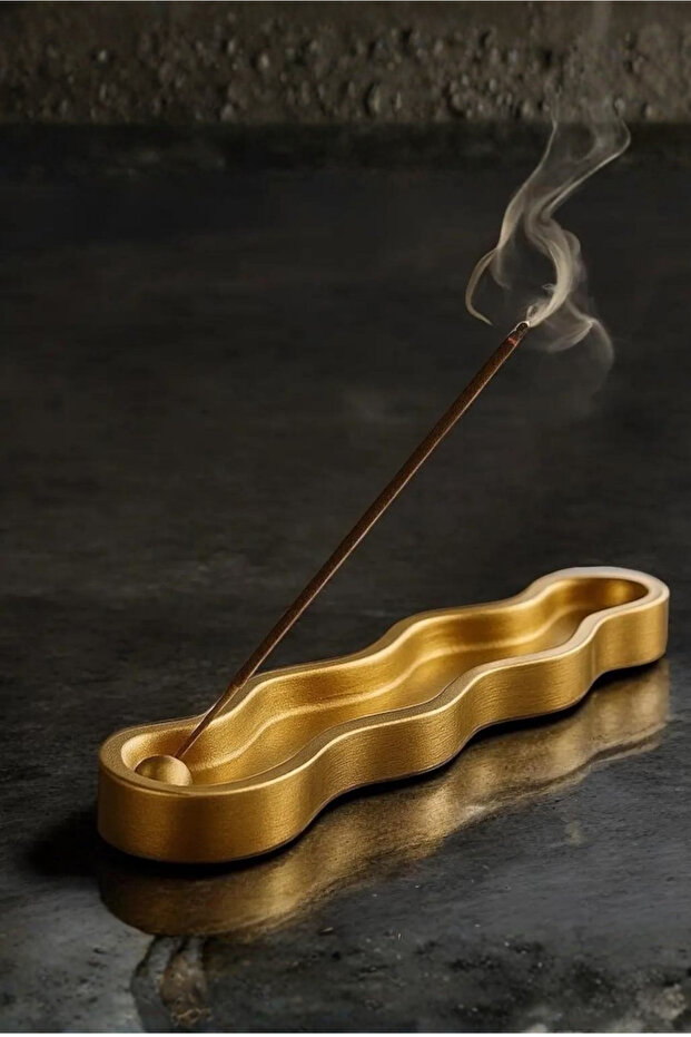 Dalga Form Uzun Tütsülük – Altın/Bronz Renk, Kül Tutucu, Modern Masaüstü Çubuk Tütsülik - 3