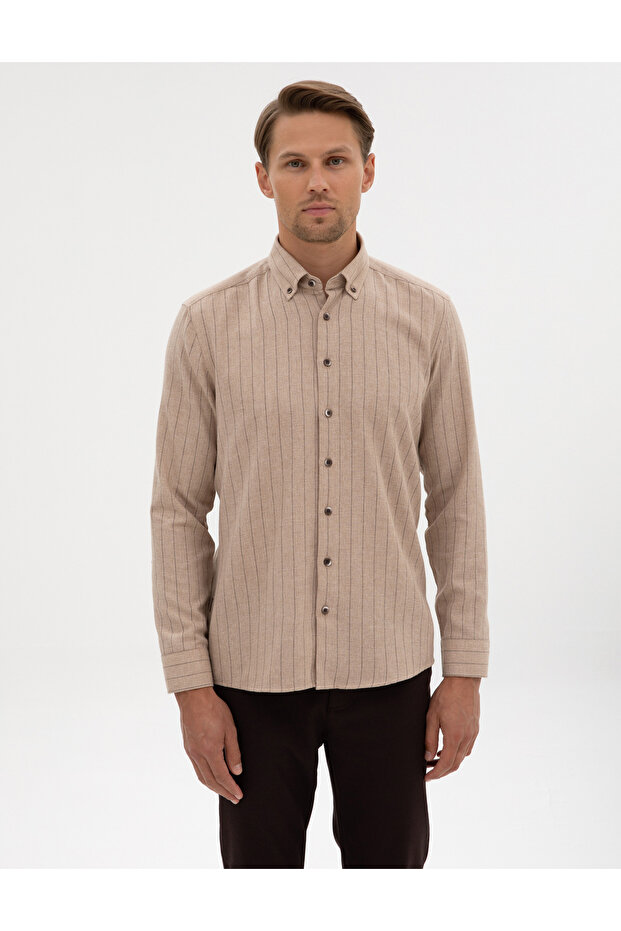 Mink Striped Regular Fit Long Sleeve Shirt 50312366-Vr052